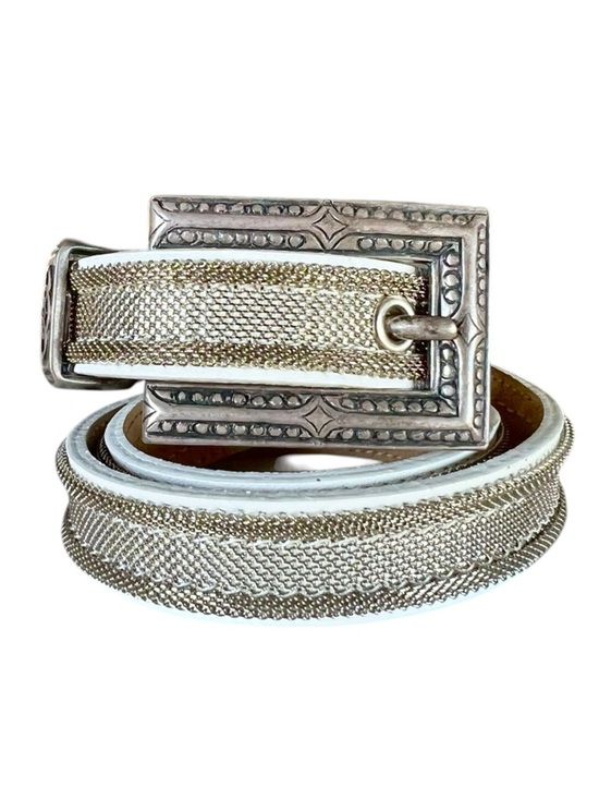 Vintage Streets Ahead White Leather Belt Silver Mesh Overlay 90s Western main image 6